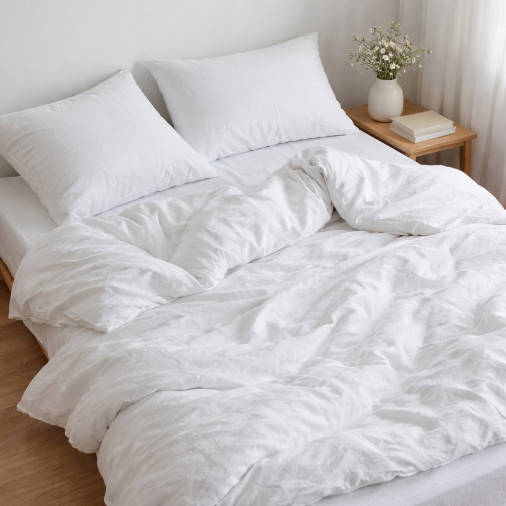 100% Linen King size fitted sheet set OEKO-TEX Certified Snow White
